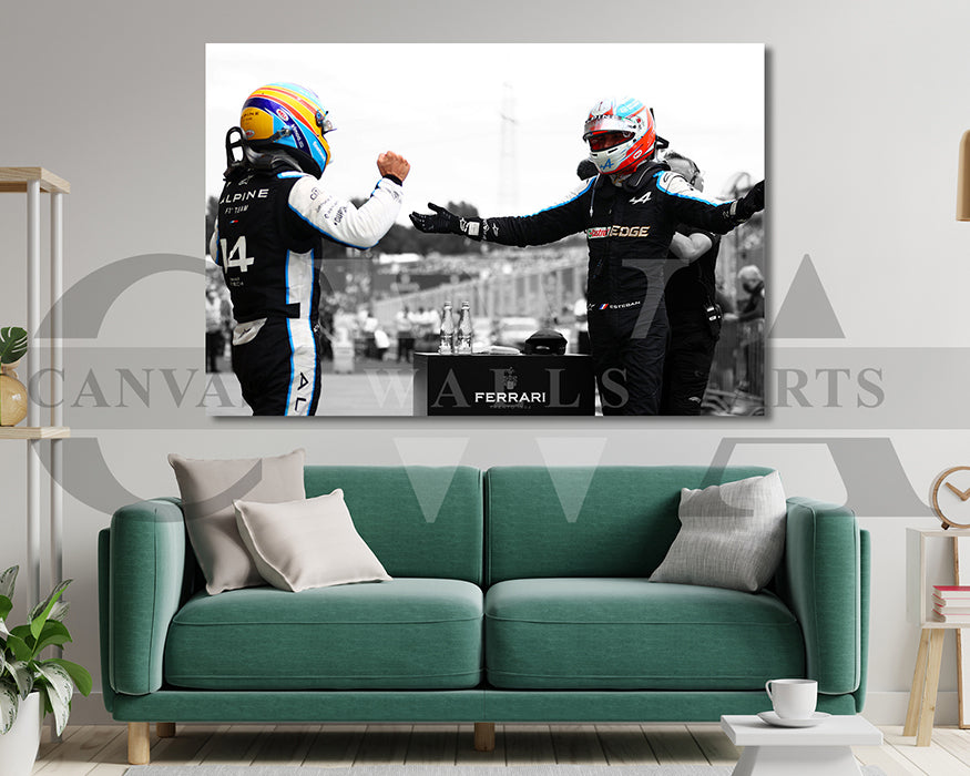 Esteban Ocon Black & White Canvas Art F1 Canvas Wall Art