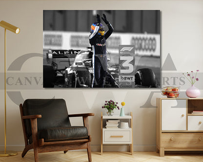 Fernando Alonso Black & White Canvas Art F1 Canvas Wall Art