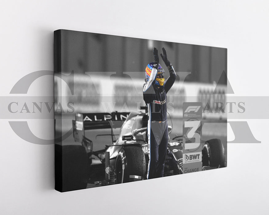 Fernando Alonso Black & White Canvas Art F1 Canvas Wall Art