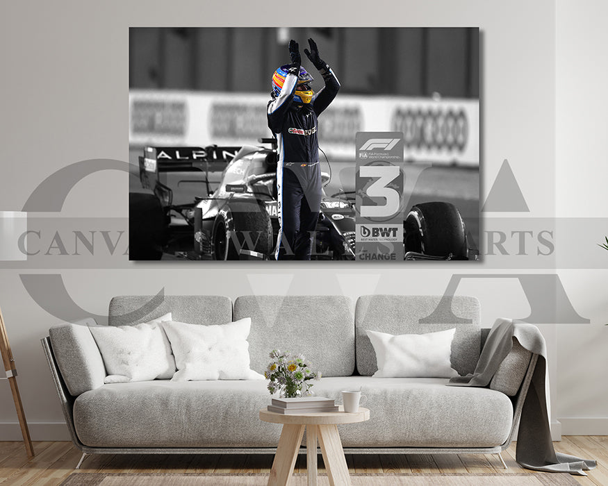 Fernando Alonso Black & White Canvas Art F1 Canvas Wall Art