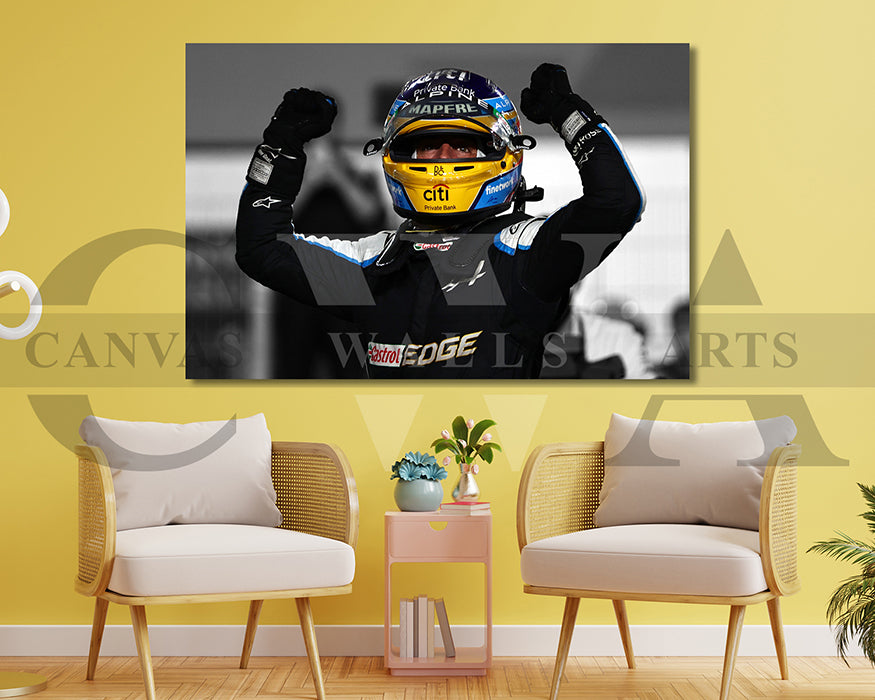 Fernando Alonso Black & White Canvas Art F1 Canvas Wall Art
