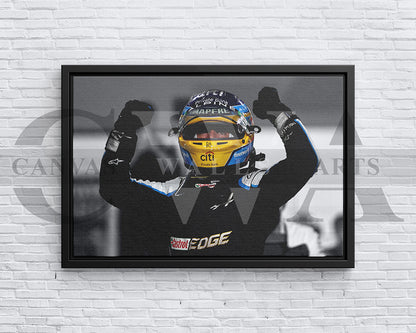 Fernando Alonso Black & White Canvas Art F1 Canvas Wall Art
