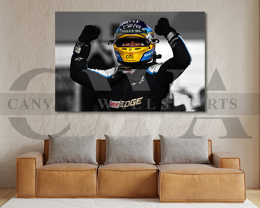 Fernando Alonso Black & White Canvas Art F1 Canvas Wall Art