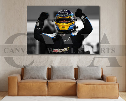 Fernando Alonso Black & White Canvas Art F1 Canvas Wall Art