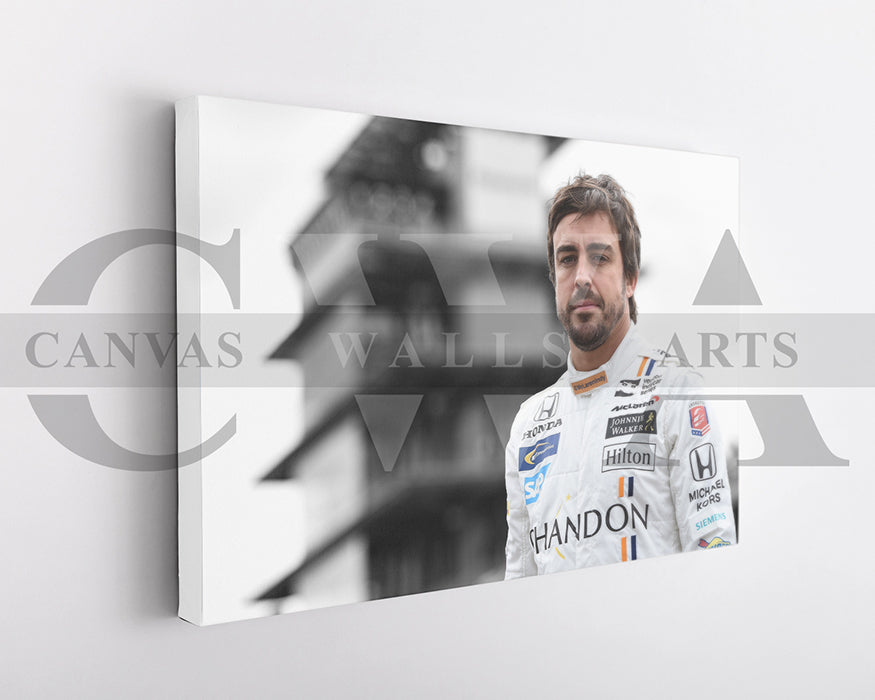 Fernando Alonso Black & White Canvas Art F1 Canvas Wall Art