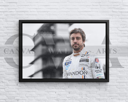 Fernando Alonso Black & White Canvas Art F1 Canvas Wall Art
