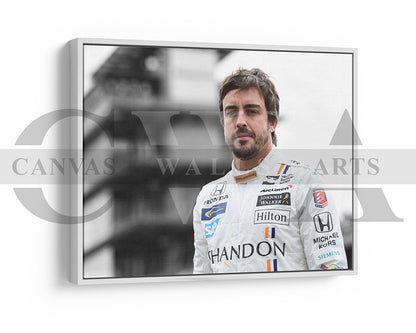 Fernando Alonso Black & White Canvas Art F1 Canvas Wall Art