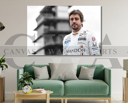 Fernando Alonso Black & White Canvas Art F1 Canvas Wall Art