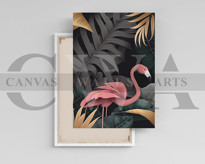Flamingo Black and Gold Tropical Canvas Wall Art Bird Poster Prints