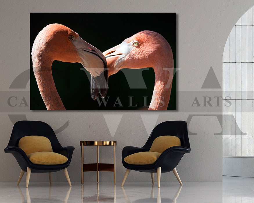 Flamingo Kissing Canvas Wall Art Bird Poster Print