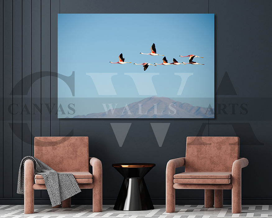 Flying Flamingo Canvas Painting Bird Poster Print