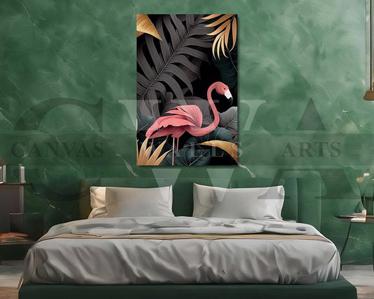 Flamingo Black and Gold Tropical Canvas Wall Art Bird Poster Prints