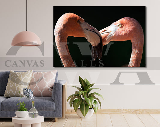 Flamingo Kissing Canvas Wall Art Bird Poster Print
