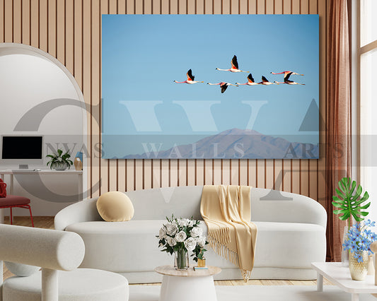 Flying Flamingo Canvas Painting Bird Poster Print