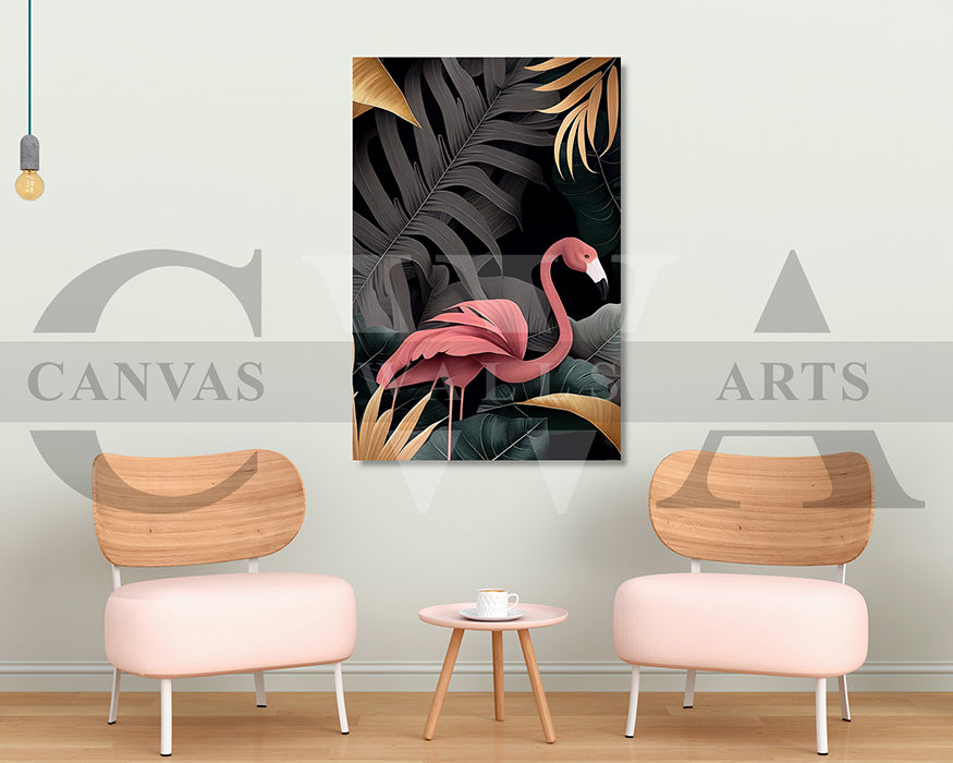 Flamingo Black and Gold Tropical Canvas Wall Art Bird Poster Prints
