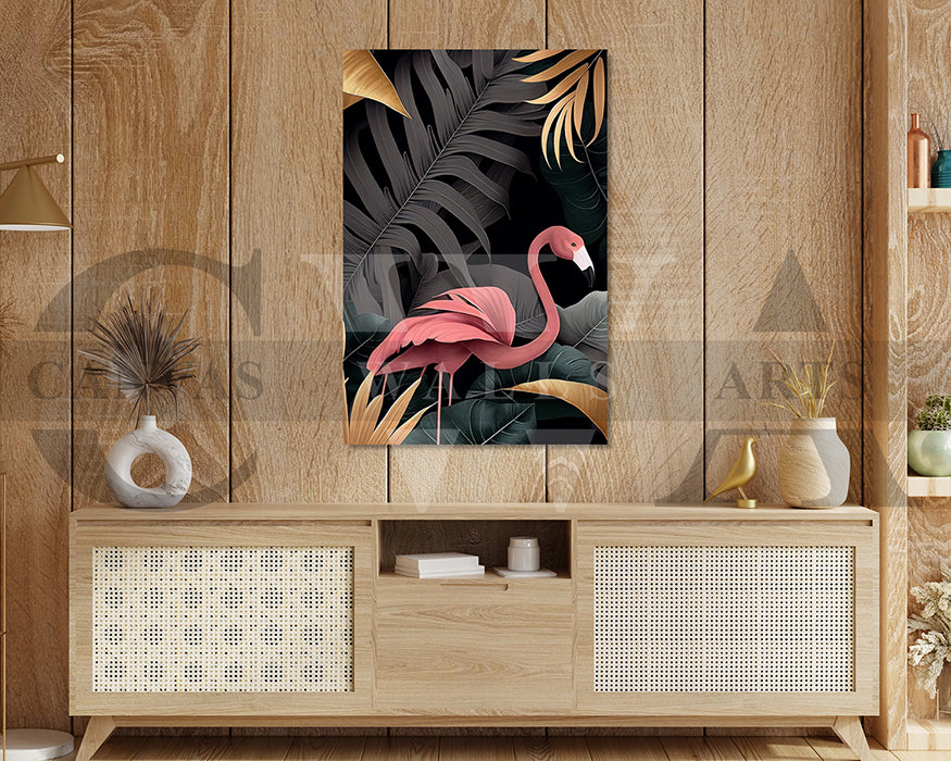 Flamingo Black and Gold Tropical Canvas Wall Art Bird Poster Prints