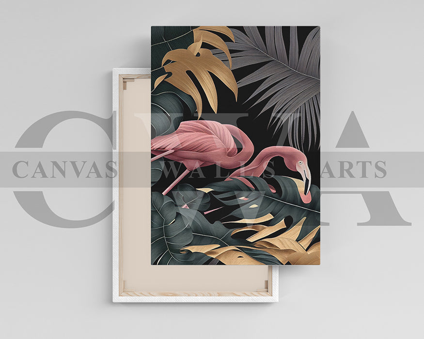 Flamingo Black and Gold Tropical Canvas Wall Art Bird Poster Print