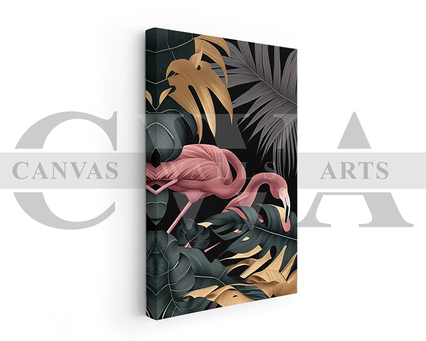 Flamingo Black and Gold Tropical Canvas Wall Art Bird Poster Print