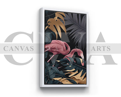 Flamingo Black and Gold Tropical Canvas Wall Art Bird Poster Print