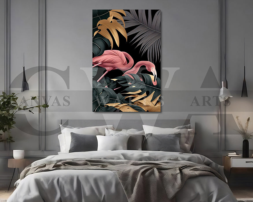 Flamingo Black and Gold Tropical Canvas Wall Art Bird Poster Print