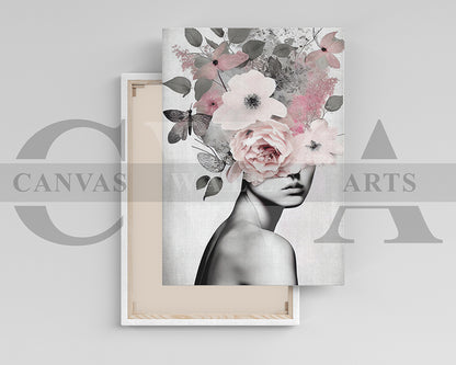 Floral Woman Portrait Canvas Wall Art