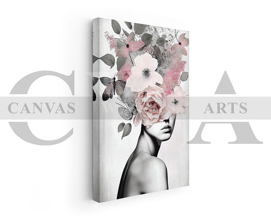 Floral Woman Portrait Canvas Wall Art
