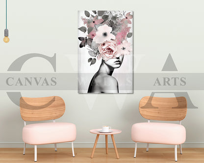 Floral Woman Portrait Canvas Wall Art