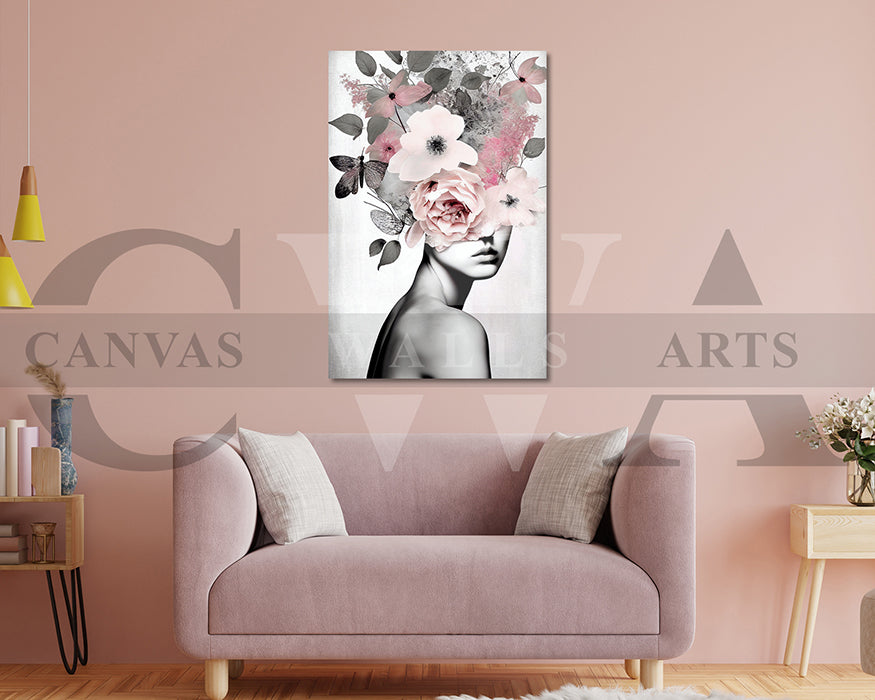 Floral Woman Portrait Canvas Wall Art