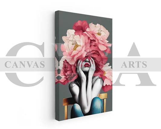Flower Head Woman Canvas Wall Art