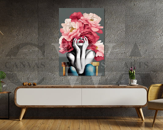 Flower Head Woman Canvas Wall Art