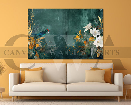 Flowers and Bird Canvas Wall Art