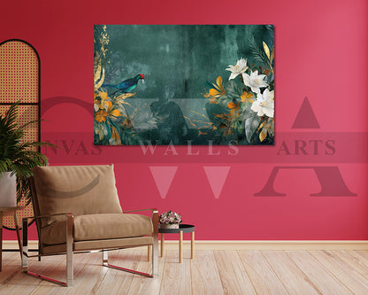 Flowers and Bird Canvas Wall Art