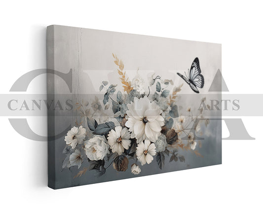 Flowers and Butterfly Canvas Wall Art