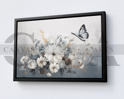 Flowers and Butterfly Canvas Wall Art