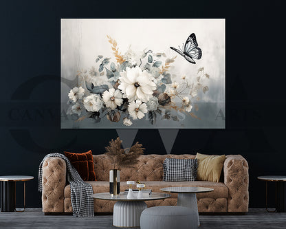 Flowers and Butterfly Canvas Wall Art