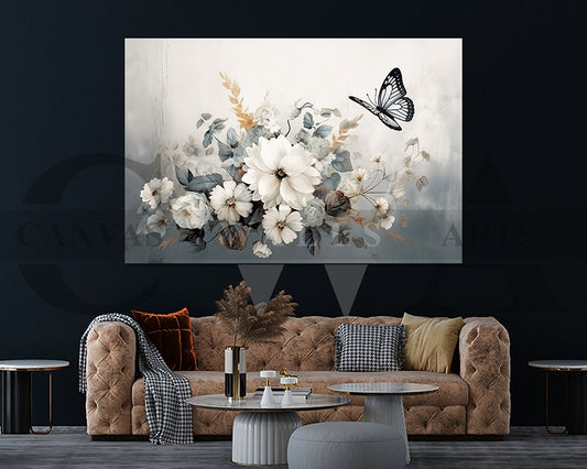 Flowers and Butterfly Canvas Wall Art