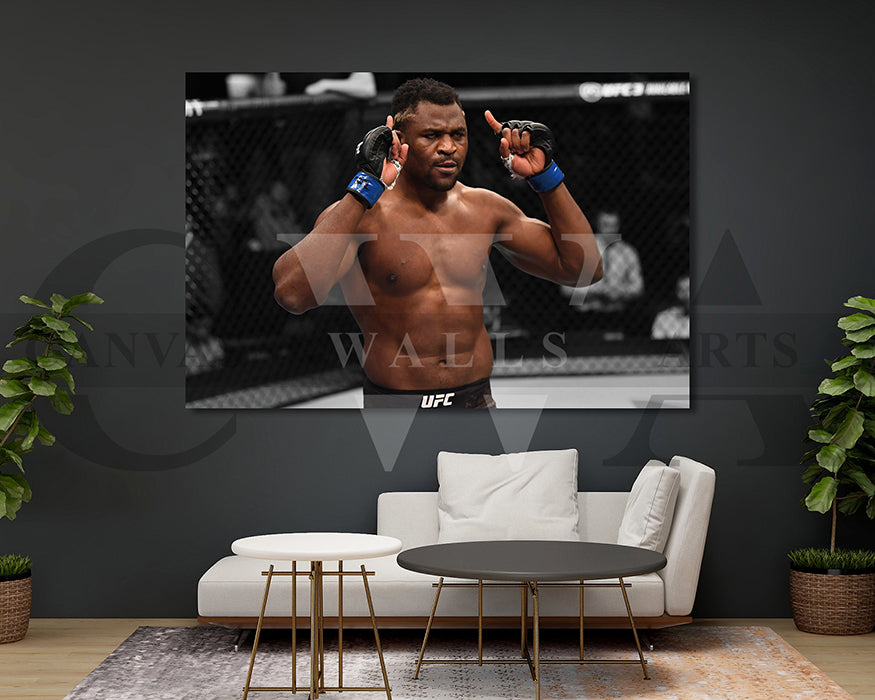 Francis Ngannou Black & White Canvas Art MMA Canvas Wall Art