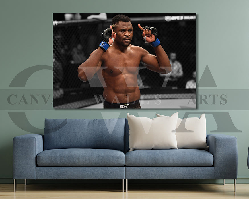 Francis Ngannou Black & White Canvas Art MMA Canvas Wall Art