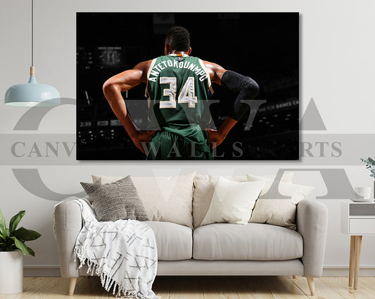 Giannis Antetokounmpo Black & White Canvas Art Basketball Canvas Wall Art
