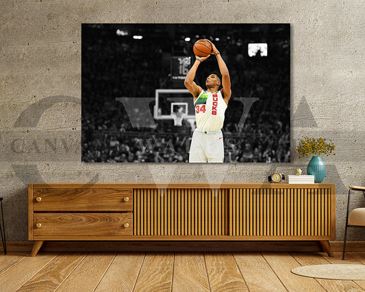 Giannis Antetokounmpo Black & White Canvas Art Basketball Canvas Wall Art