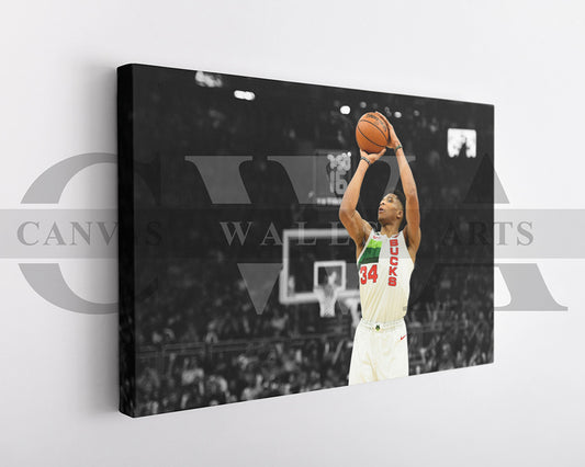 Giannis Antetokounmpo Black & White Canvas Art Basketball Canvas Wall Art