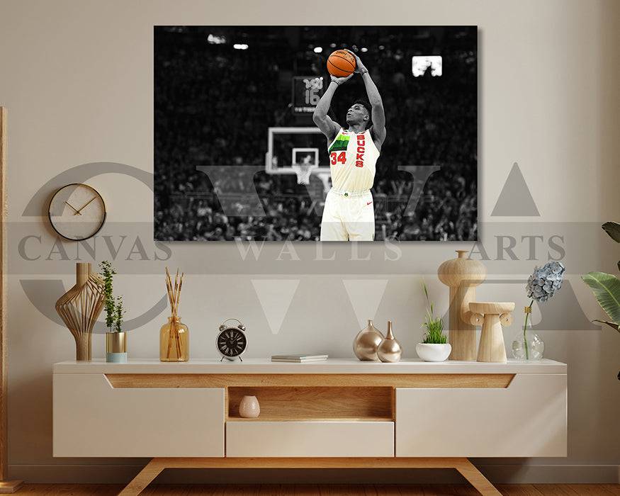 Giannis Antetokounmpo Black & White Canvas Art Basketball Canvas Wall Art