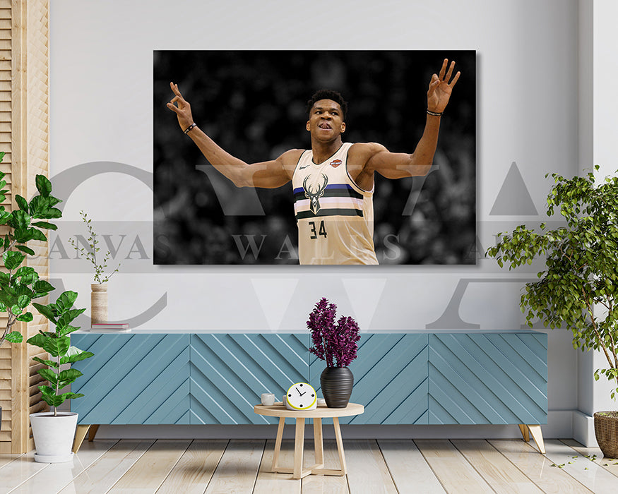 Giannis Antetokounmpo Black & White Canvas Art Basketball Canvas Wall Art