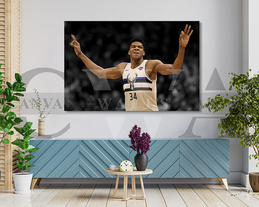 Giannis Antetokounmpo Black & White Canvas Art Basketball Canvas Wall Art