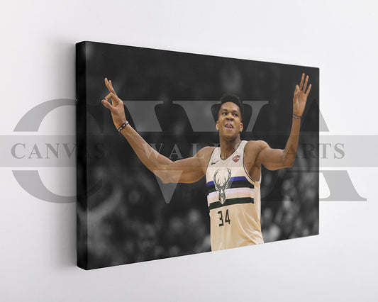 Giannis Antetokounmpo Black & White Canvas Art Basketball Canvas Wall Art