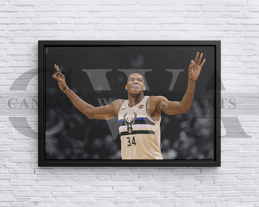 Giannis Antetokounmpo Black & White Canvas Art Basketball Canvas Wall Art