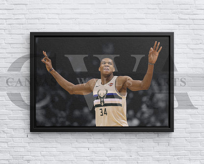 Giannis Antetokounmpo Black & White Canvas Art Basketball Canvas Wall Art