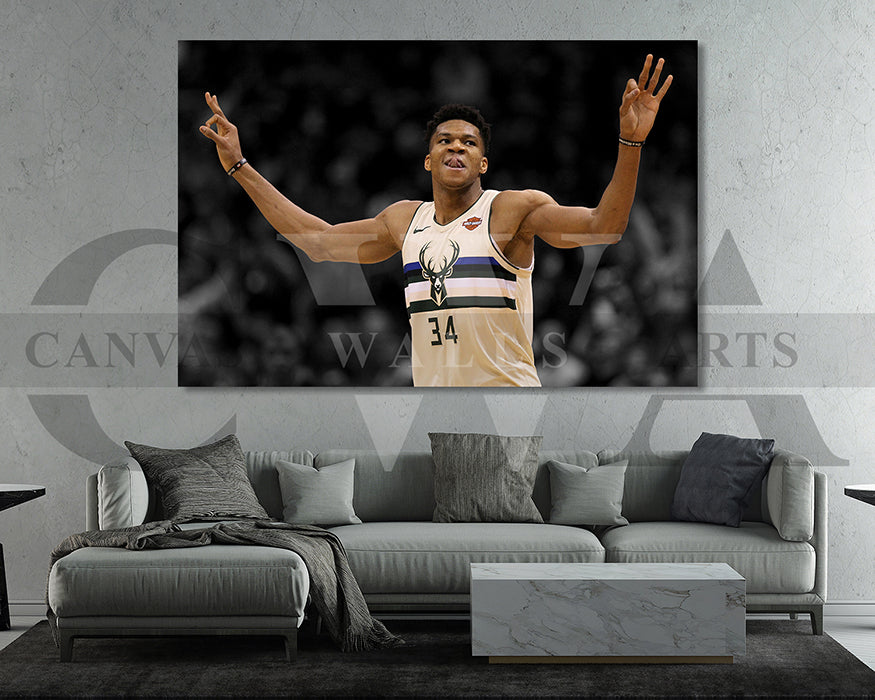 Giannis Antetokounmpo Black & White Canvas Art Basketball Canvas Wall Art