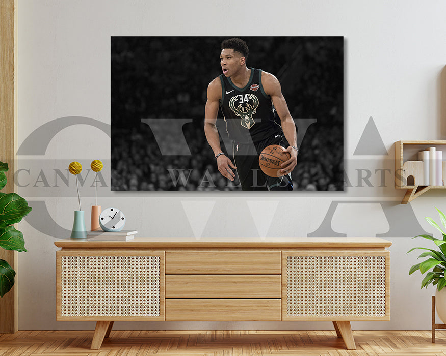 Giannis Antetokounmpo Black & White Canvas Art Basketball Canvas Wall Art