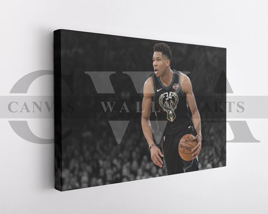 Giannis Antetokounmpo Black & White Canvas Art Basketball Canvas Wall Art